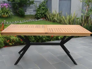 Cheap Tuintafel Van Acaciahout En Zwart Metaal Tobaga - L. 180 Cm Tuinset