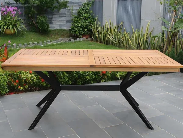 Cheap Tuintafel Van Acaciahout En Zwart Metaal Tobaga - L. 180 Cm Tuinset