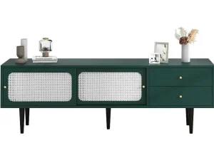 Shop Tv-Meubel 160 Cm - 2 Rotan Schuifdeuren En 2 Lades - Groen Tv-Meubel