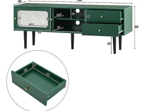 Shop Tv-Meubel 160 Cm - 2 Rotan Schuifdeuren En 2 Lades - Groen Tv-Meubel