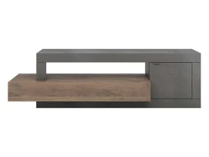 New Tv-Meubel Met 1 Deur, 1 Lade En 1 Vak - Donker Natuurlijk En Antraciet - Ruselo Tv-Meubel