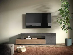 New Tv-Meubel Met 1 Deur, 1 Lade En 1 Vak - Donker Natuurlijk En Antraciet - Ruselo Tv-Meubel