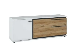 Fashion Tv-Meubel Met 1 Deur En 2 Laden - Naturel En Wit - Nisuka Tv-Meubel