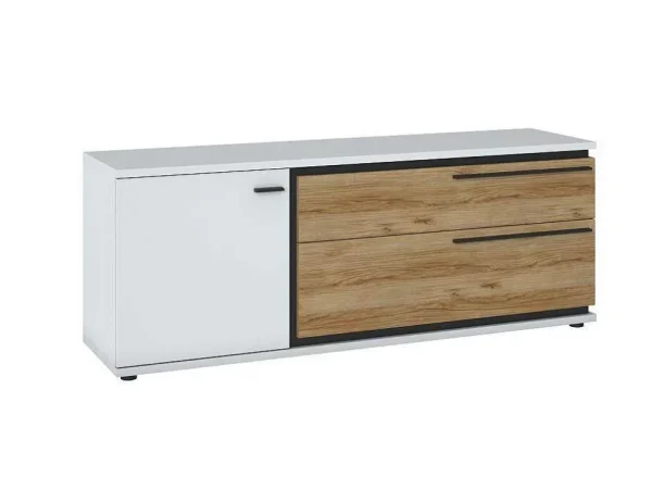 Fashion Tv-Meubel Met 1 Deur En 2 Laden - Naturel En Wit - Nisuka Tv-Meubel