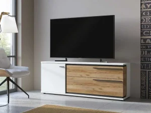 Fashion Tv-Meubel Met 1 Deur En 2 Laden - Naturel En Wit - Nisuka Tv-Meubel