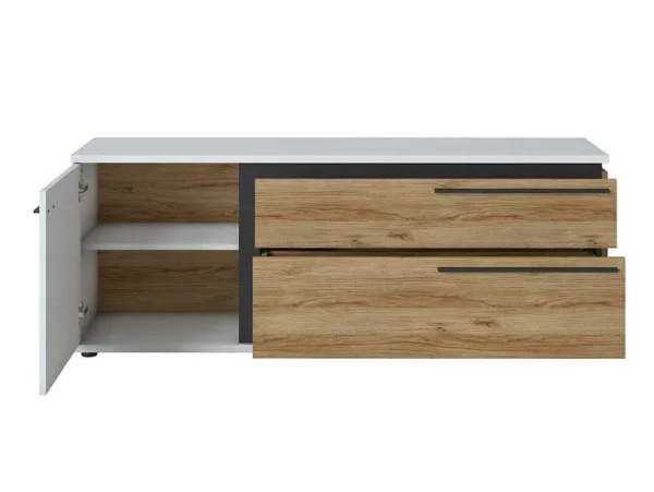 Fashion Tv-Meubel Met 1 Deur En 2 Laden - Naturel En Wit - Nisuka Tv-Meubel