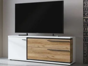 Fashion Tv-Meubel Met 1 Deur En 2 Laden - Naturel En Wit - Nisuka Tv-Meubel