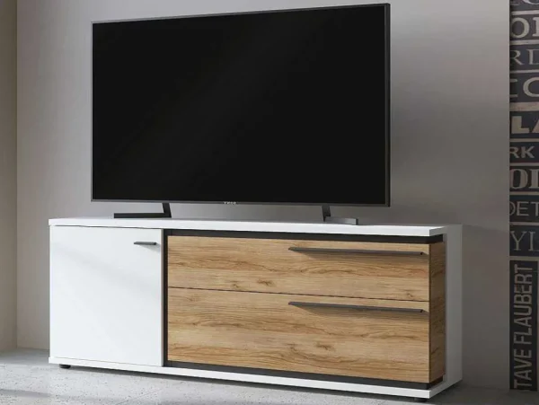 Fashion Tv-Meubel Met 1 Deur En 2 Laden - Naturel En Wit - Nisuka Tv-Meubel