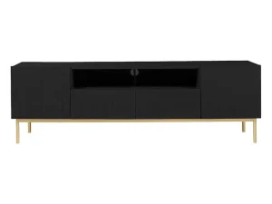 Best Sale Tv-Meubel Met 2 Deuren, 2 Laden En 2 Nissen Van Mdf En Staal - Zwart En Goudkleurig - Evilana Tv-Meubel