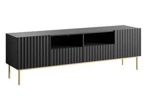 Best Sale Tv-Meubel Met 2 Deuren, 2 Laden En 2 Nissen Van Mdf En Staal - Zwart En Goudkleurig - Evilana Tv-Meubel
