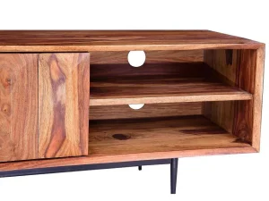 Online Tv-Meubel Met 2 Deuren En 2 Niche - Sheesham Hout En Metaal - Kleur: Natuurlijk - Zelicina Tv-Meubel