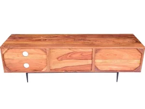 Online Tv-Meubel Met 2 Deuren En 2 Niche - Sheesham Hout En Metaal - Kleur: Natuurlijk - Zelicina Tv-Meubel