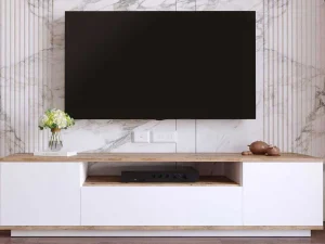 Discount Tv-Meubel Met 3 Deuren En 1 Nis - Wit En Naturel - Lotula Tv-Meubel