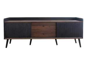 Clearance Tv-Meubel Met 2 Lades En 2 Schuifdeuren - Moderne Stijl - Kleuren: Zwart En Naturel Tv-Meubel