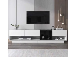 Cheap Tv-Meubel Van 190 Cm - 3 Laden En 4 Nissen - Spaanplaat - Kleuren Wit En Zwart Tv-Meubel