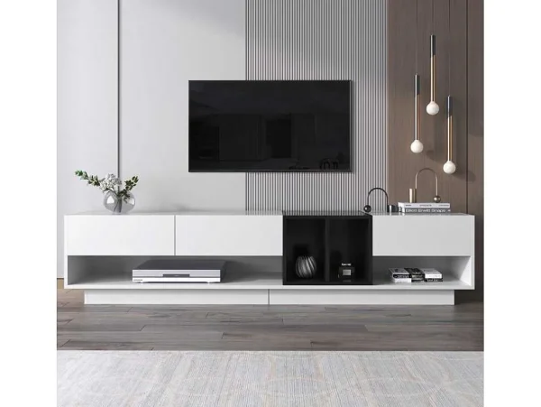 Cheap Tv-Meubel Van 190 Cm - 3 Laden En 4 Nissen - Spaanplaat - Kleuren Wit En Zwart Tv-Meubel