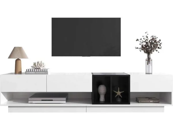 Cheap Tv-Meubel Van 190 Cm - 3 Laden En 4 Nissen - Spaanplaat - Kleuren Wit En Zwart Tv-Meubel