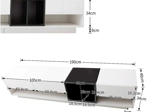 Cheap Tv-Meubel Van 190 Cm - 3 Laden En 4 Nissen - Spaanplaat - Kleuren Wit En Zwart Tv-Meubel