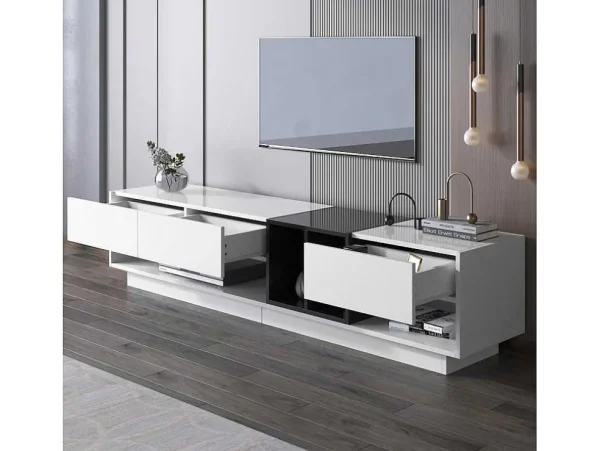Cheap Tv-Meubel Van 190 Cm - 3 Laden En 4 Nissen - Spaanplaat - Kleuren Wit En Zwart Tv-Meubel