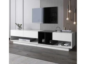 Cheap Tv-Meubel Van 190 Cm - 3 Laden En 4 Nissen - Spaanplaat - Kleuren Wit En Zwart Tv-Meubel