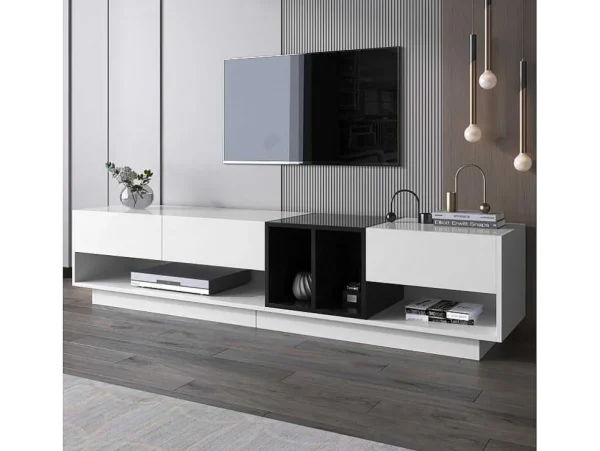 Cheap Tv-Meubel Van 190 Cm - 3 Laden En 4 Nissen - Spaanplaat - Kleuren Wit En Zwart Tv-Meubel