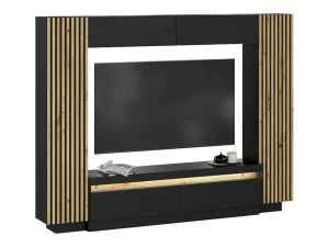 Clearance Tv-Wand Met Opbergruimte - Ledverlichting - Zwart En Naturel - Lionea Tv-Meubel
