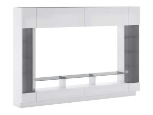 Store Tv-Wand Met Opbergruimte En Ledverlichting Van Gerookt Gehard Glas - Wit Gelakt - Briano Tv-Meubel