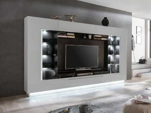 Clearance Tv-Wandmeubel Blake Met Opbergruimte - Led-Verlichting - Wit Gelakt Tv-Meubel