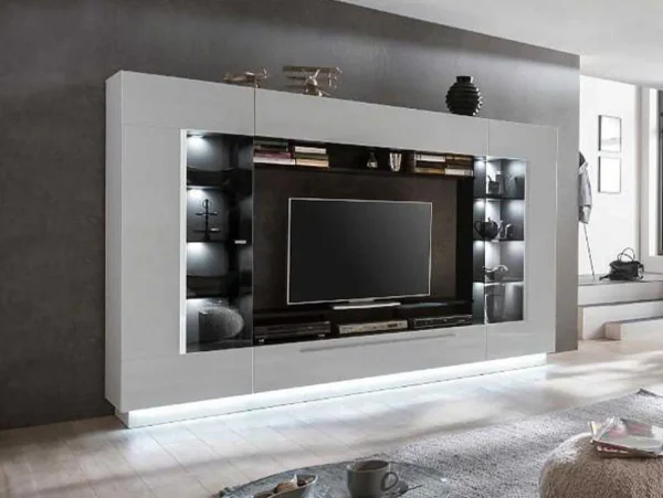 Clearance Tv-Wandmeubel Blake Met Opbergruimte - Led-Verlichting - Wit Gelakt Tv-Meubel