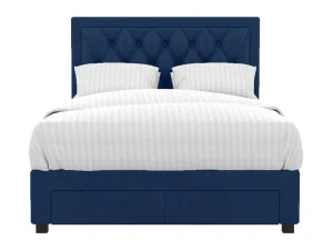 Best Sale Tweepersoons Bed Met Laden En Opbergruimte - Blauw Fluweel - 160 X 200 Cm - Leopold Tweepersoonsbed