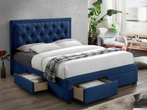 Best Sale Tweepersoons Bed Met Laden En Opbergruimte - Blauw Fluweel - 160 X 200 Cm - Leopold Tweepersoonsbed