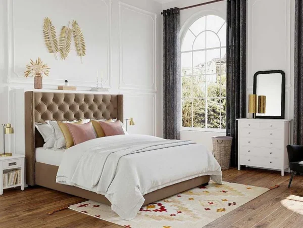 Best Tweepersoonsbed Massimo Gestoffeerd Met Capitons - 160 X 200 Cm - Beige - Stof Tweepersoonsbed