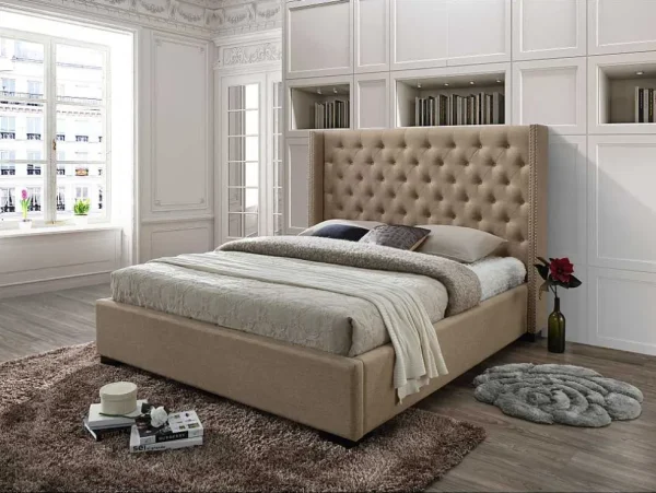 Best Tweepersoonsbed Massimo Gestoffeerd Met Capitons - 160 X 200 Cm - Beige - Stof Tweepersoonsbed