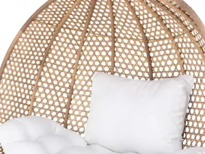 Hot Tweezits Hangstoel Van Beige Gevlochten Hars Met Wit Kussen - Vahina Hangstoel