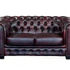 Cheap Tweezitsbank Chesterfield Brenton 100% Buffelleer - Cherry Leren Zitbank