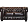 Outlet Tweezitsbank Chesterfield Brenton 100% Buffelleer - Bruin Tinten Tweezitsbank