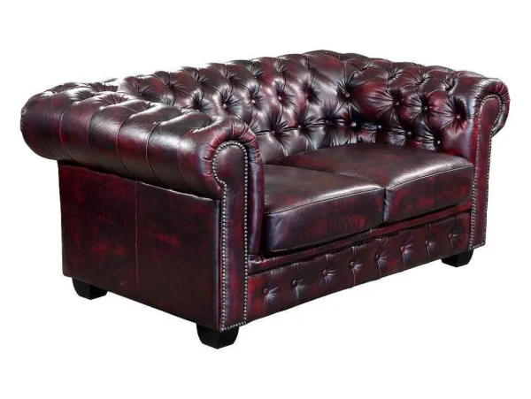 Cheap Tweezitsbank Chesterfield Brenton 100% Buffelleer - Cherry Leren Zitbank