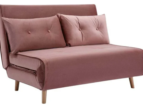 Fashion Tweezitsslaapbank Van Poederroze Velours Uribia Klik-Klak En Bz Slaapbank