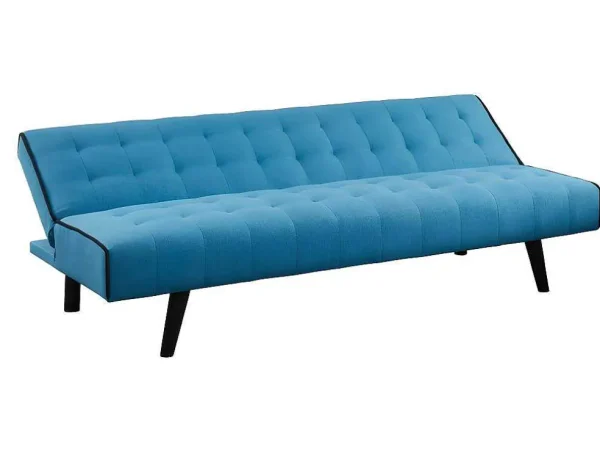 Cheap Uitklapbare Driezits-Bedbank Bayou Van Stof - Blauw En Zwarte Paspel Klik-Klak En Bz Slaapbank