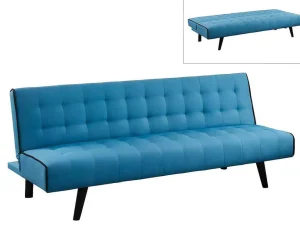 Cheap Uitklapbare Driezits-Bedbank Bayou Van Stof - Blauw En Zwarte Paspel Klik-Klak En Bz Slaapbank