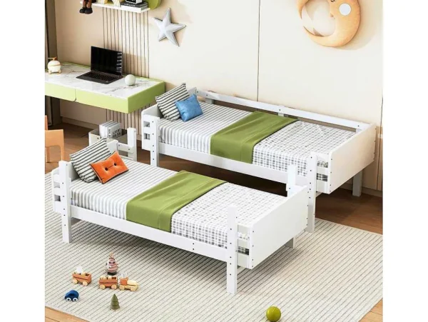 Shop Uitneembaar Stapelbed 2 X 90 X 190 Cm Met Ladder - Massief Hout - Wit Kinderbed Stapelbed
