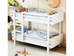 Shop Uitneembaar Stapelbed 2 X 90 X 190 Cm Met Ladder - Massief Hout - Wit Kinderbed Stapelbed