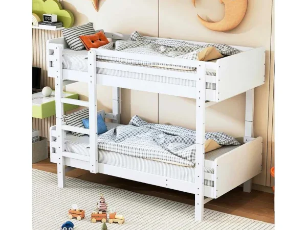 Shop Uitneembaar Stapelbed 2 X 90 X 190 Cm Met Ladder - Massief Hout - Wit Kinderbed Stapelbed