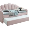 Clearance Uitschuifbaar Bed 2 X 90 X 190 Cm - Velours - Roze - Elusia Bed Met Slaaplade