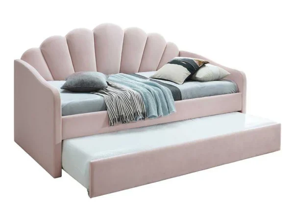 Clearance Uitschuifbaar Bed 2 X 90 X 190 Cm - Velours - Roze - Elusia Bed Met Slaaplade
