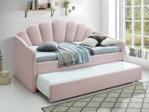Clearance Uitschuifbaar Bed 2 X 90 X 190 Cm - Velours - Roze - Elusia Bed Met Slaaplade