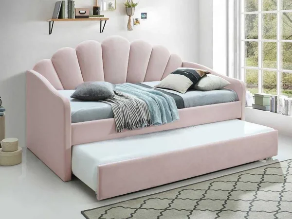 Clearance Uitschuifbaar Bed 2 X 90 X 190 Cm - Velours - Roze - Elusia Bed Met Slaaplade