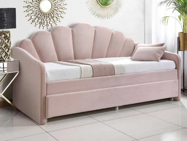 Clearance Uitschuifbaar Bed 2 X 90 X 190 Cm - Velours - Roze - Elusia Bed Met Slaaplade