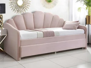 Clearance Uitschuifbaar Bed 2 X 90 X 190 Cm - Velours - Roze - Elusia Bed Met Slaaplade