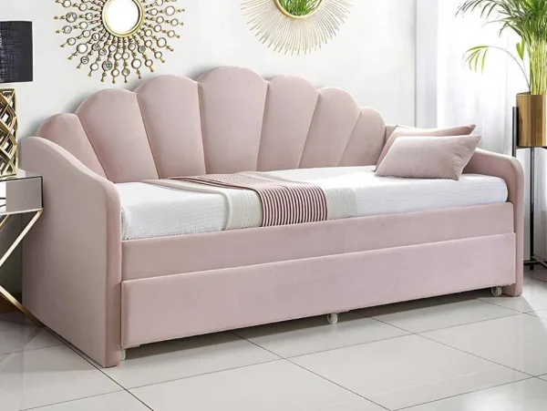 Clearance Uitschuifbaar Bed 2 X 90 X 190 Cm - Velours - Roze - Elusia Bed Met Slaaplade